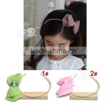 JF0145 Hot sale chiffon bow pearl kids hair accessories sweet girl headwear 2015