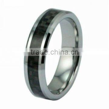 Tungsten jewelry, high polished black tungsten ring with fiber carbon
