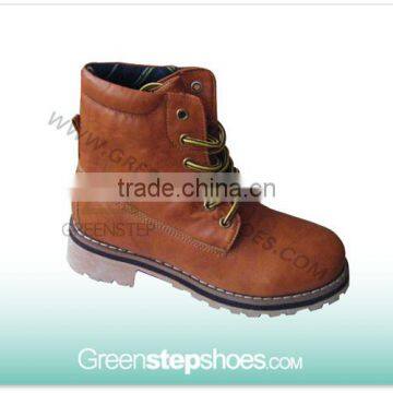 Ladies Flat Rubber Lace up PU Casual Boot