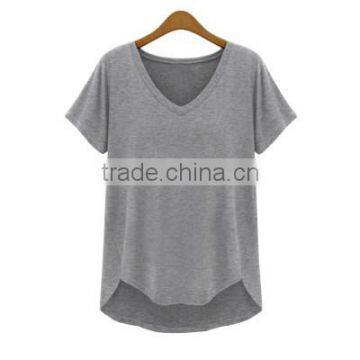 (Trade Assurance)wholesale 220g 95%cotton 5%spandex Short Sleeve v Neck Plain Dyed Women Fitness t Shirt photo-3