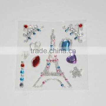 3D Eiffel Tower flat back acrylic rhinestone sticker bling glitter adhesive sticker adhesive back rhinestones manufacturer