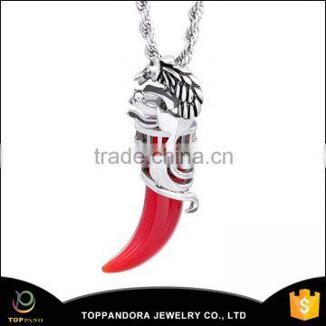 High polish cheap Stainless Steel Red color cow horn Pendant