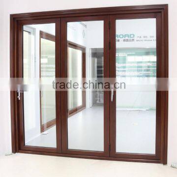Broad Factory wood clad aluminum Bi-folding glass three sash door design for homes
