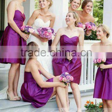 B02 Custom Made Off The Shoulder Sweetheart Sleeveless Knee Length Purple Short Bridesmaid Dress