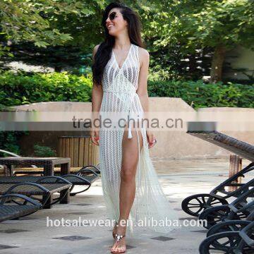 2016 Hot Slae Lace Dress Sexy Summer Beach Cover Up White Sleeveless Hollow Out Long Beach Dresses MX-AU102 photo-2