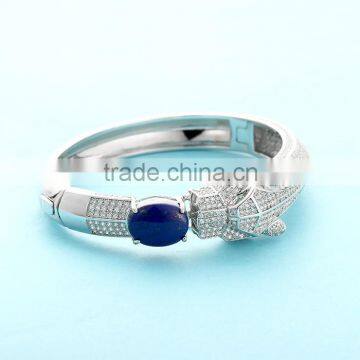 925 Sterling Silver Fashion Lapis Lion Head Bangle Bracelet SBG763W photo-3