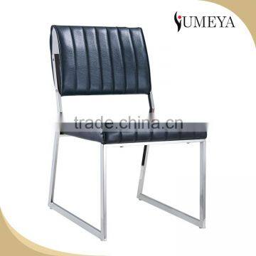 Stainless Steel frame leather seat modern black metal dining chair