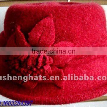 2012 fashion red woollen knitted flower decoration winter hat