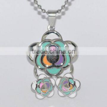 new fashion stainless steel colorful flower jewelry set(BJS1239)