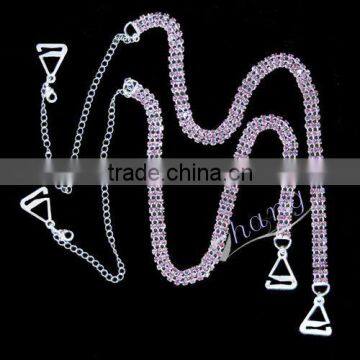 Fashion colored three rows diamante bra straps