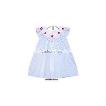 Customized girls kids light blue dress with white embroidered collar Factory Price Girls Dress