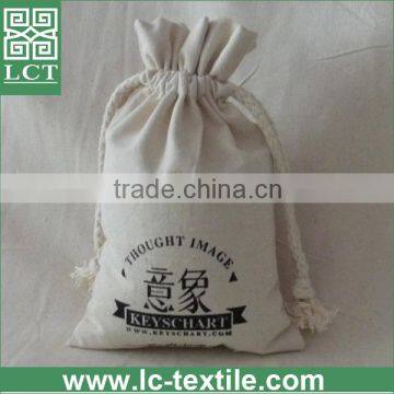 supply silk screen printing drawstring style small linen cotton jewelry pouch with good quality sewing(LCTB0112)