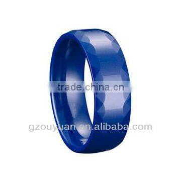 Fashion Men and Women Blue Ceramic Wedding Band Ring, Facted Blue Ceramic Ring