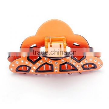 Orange rhinestone decorative hollow out hair clamp clip