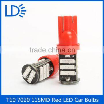Hot selling car extra light T10 11smd 7020 red car light bulbs Interior Light Led