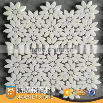 Thassos white marble mosaic flower shape smt stone pattern for bathroom