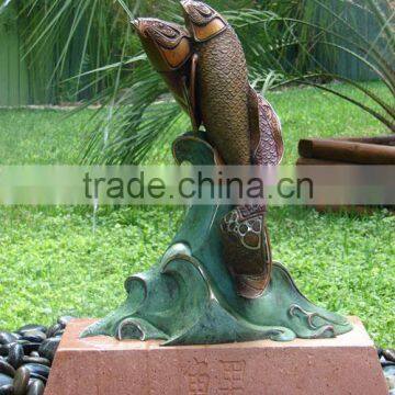 Outdoor Garden Decoration Bronze Metal Crafts Large Fish Sculpture Fountain With Angel photo-4