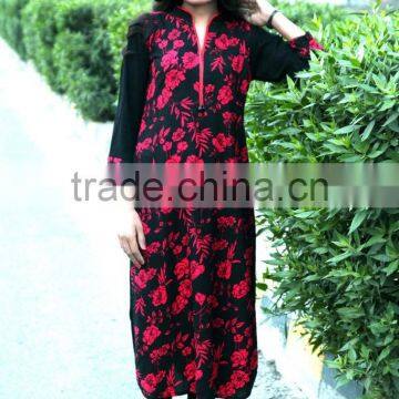 Black & Red Pakistan Digital Printed Kurti Frock Style Fancy Designer Kurti Designs HSD7815 photo-2