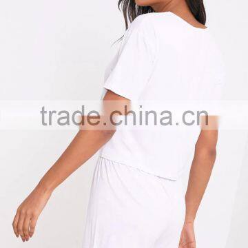 Basic White Women PJ Set Plain Cotton Short Pajamas Summer Pyjama Wholesale photo-2