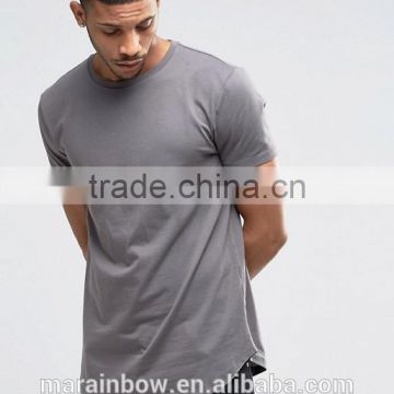 Blank Cotton Spandex Mens Short Sleeve Longline Curved Hem T Shirt Hot Sale Street wear Loose Fit Elongated T Shirt Wholesale