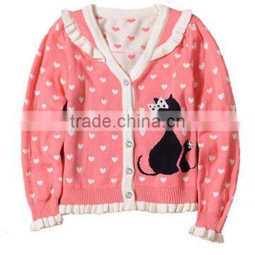 2015 New Design Girl Cardigan Sweater Scallop Trim Children Wear Cardigan