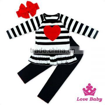 66TQZ466 Lovebaby wholesale Long sleeve cotton black strip top with red heart print for valentines day baby clothes 1 set