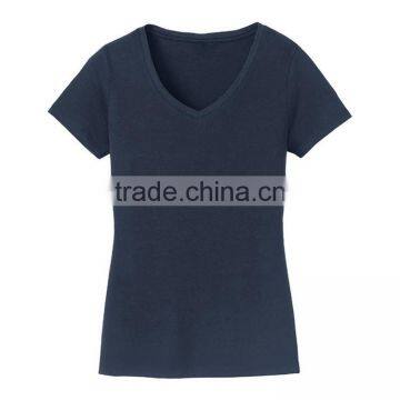 Latest Design Ladies Slim Fit v Neck High Quality Plain no Brand T-shirt photo-3