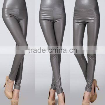 Wholesale Plain Womens Tight Pants/sexy Faux Leather High Waist Leggings Stretch PU Pants Laides Skinny Trousers photo-4