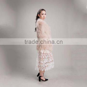 Myfur 2016 European Style Winter Beige Raccoon Fur Collar Woolen Raccoon Fur Extra Long Coat photo-5