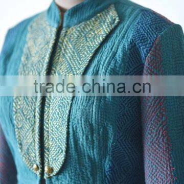 Vintage Kantha Jacket in Viridian Green With Embroidery ~ Extra Large photo-4