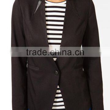 Collarless Faux Leather Blazer photo-4