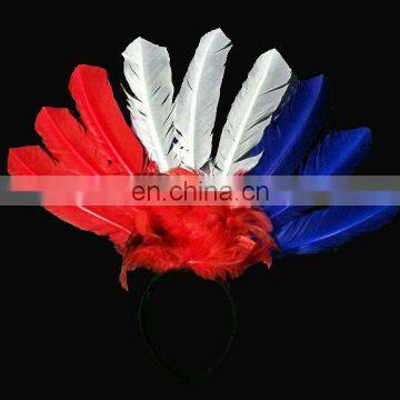 party carnival France French flag color feather headband decoration/feather headdress for football fans MFC-031