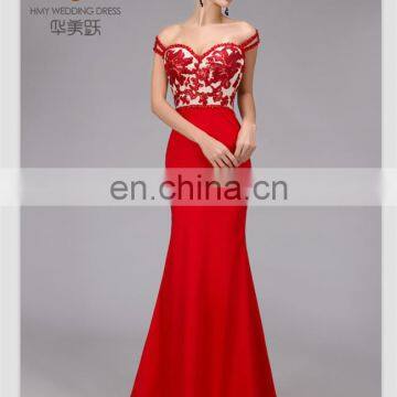 Hot Sale ZZ-E0029 Mermaid Spaghetti Strap Sweetheart Neck Beaded Lace Red Women Evening Gown