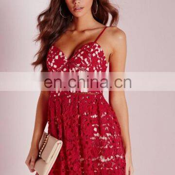 Lace Skater Dress Red