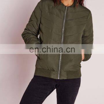 Padded Rib Collar Bomber Jacket Khaki, Quilted Bomber Jacket, Reflective Bomber Jacket