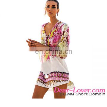 Wholesale Fashion Serpentine Print Hi-lo Hem Cover-up Beach Dress