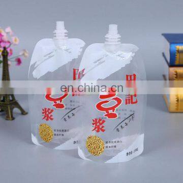 manufacturer customized transparent plastic reusable spout pouch for soymilk/juice liquid drinking pouch with 250ml