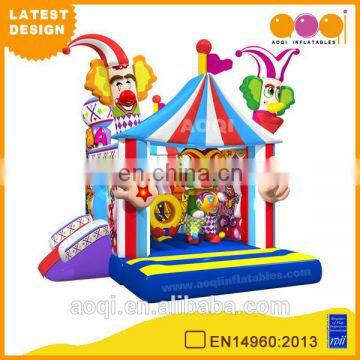 2016 AOQI newest design circus clown inflatable bouncy house combo with slide with free EN14960 certificate