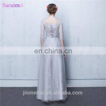 Dubai Bridesmaid Dresses Vestidos De Noite Longos Silver Appliques A Line Long Brides Maid Dresses With Sleeves photo-4