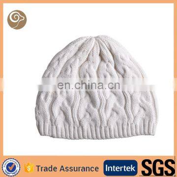 Knit cable white whole cashmere hat