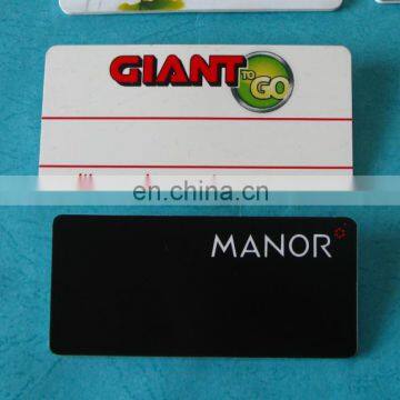 Custom Printed Plastic Name Badge Black background with pin