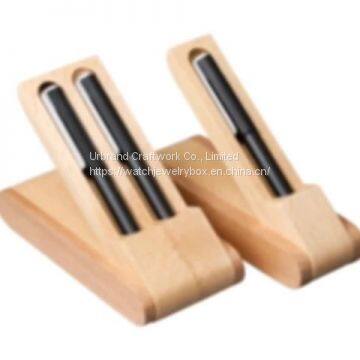 Business Style Gift Pen Packaging Bamboo Wooden Pen Box with Holder For 2 Pens