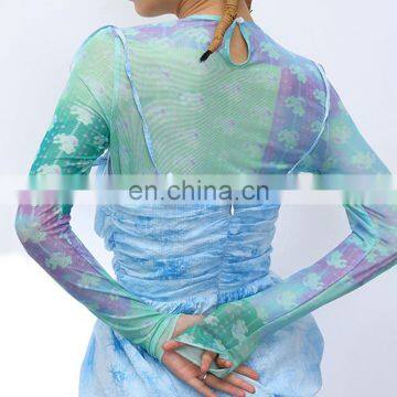 TWOTWINSTYLE Print Hit Color Casual O Neck Long Sleeve Elastic Fabric Slim Women T-Shirt photo-6