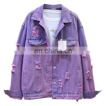 TWOTWINSTYLE Korean Denim Jacket Women Lapel Collar Long Sleeve Pocket Casual Hole Coats For Female