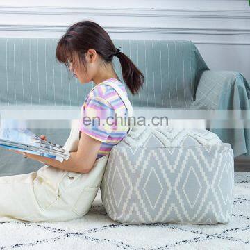 New Modern Pouf Design Yellow Woven Silk-screen Print Tufting Floor Ottoman Pouf photo-5