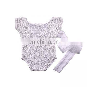 7 Colors Newborn Baby Photography Prop Lace Baby Romper With Bow Streamer photo-4