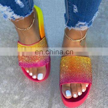 RTS New Lady High Heel Multi Color Sandals Women High Heel Rainbow Flat Form Shoes Summer Wedge Sandals Slippers With Diamond photo-2