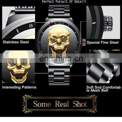 Biden 0063 Original Men Japanese Quartz Wrist Watches Stainless Steel Skull Analog Water Resistant Brand Luxury Men Watch photo-4