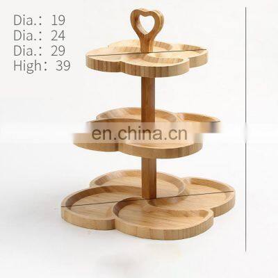 European style 3 tier floating wedding wooden bamboo decorative cup dessert bakery cake plate display stands set