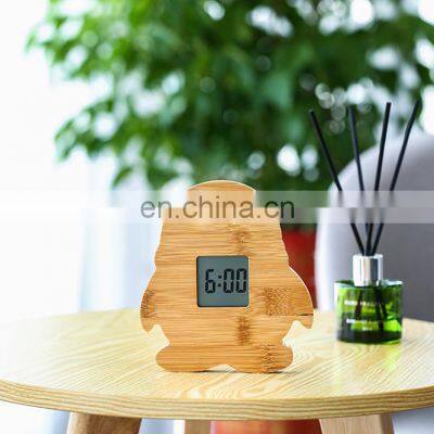 Customized Unique Design Penguin Shape Animal Bamboo Electronic Digital LED Alarm Clock photo-4